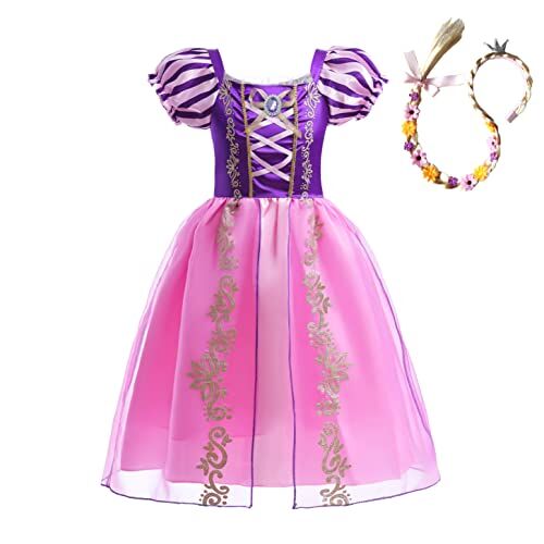 Lito Angels Costume da Principessa Rapunzel con Parrucca Treccia per Bambina, Vestito da Festa di Compleanno, Taglia 2 Anni