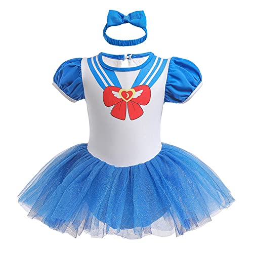 HIHCBF Neonata Costume di Carnevale Vestito da Principessa Sailor-Moon Pagliaccetto per Bimba Compleanno Festa Halloween Cosplay Natale Abitini per Bambina con Archetto 9-12 mesi
