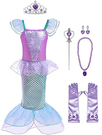 Lito Angels Costume da Principessa Sirena con Accessori per Bambina, Vestito da Festa di Compleanno, Taglia 2 Anni, Viola (Etichetta in Tessuto 90)