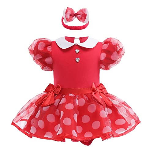 HIHCBF Neonata Costume di Carnevale Vestito da Principessa Minnie Pagliaccetto per Bimba Compleanno Festa Halloween Cosplay Natale Abitini per Bambina con Archetto 3-6 mesi