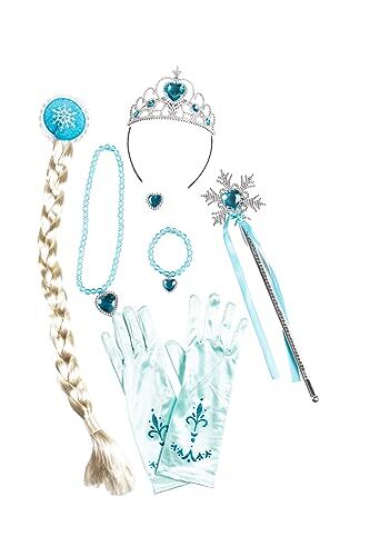 Ciao - Kit Travestimento Principessa del Ghiaccio (coroncina, scettro, Collana, Anello, Guanti, Treccia con Clip), Colore Azzurro, Argento,