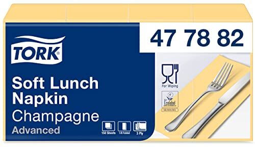 Tork Tovagliolo Lunch Soft champagne (piegato in 8) Advanced, 3 veli, 10 pacchi x 150 tovaglioli (1500 pz), 33 cm (lungh.) x 32,6 cm (largh.)