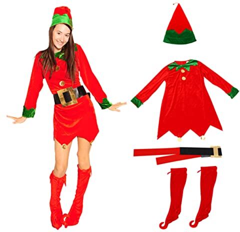 Adorainbow 1 Set Gonna Da Elfo Calze Al Ginocchio Di Natale L'elfo Di Natale Si Veste Costume Cosplay Elfo Vestito Da Elfo Femminile Costume Da Elfo Poliestere Costume Da Clown Carino