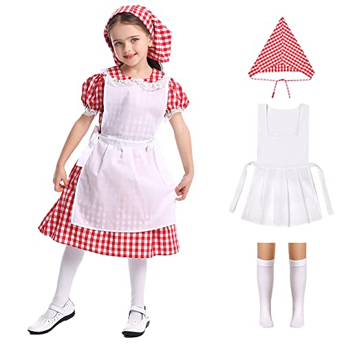 ACWOO Costume da Cameriera Vittoriana, Costume da Principessa in Costume da Ragazza Scozzese Rosso Vittoriano, Costume da Cameriera Scozzese Rosso da Ragazza per Halloween, Cosplay, Festa, Carnevale