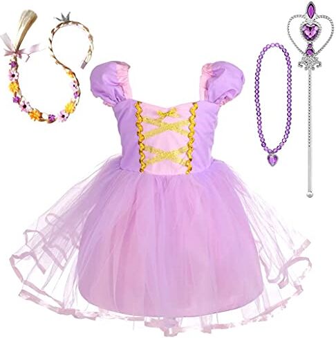 Lito Angels Vestito Costume Principessa Rapunzel con Accessori per Bambina, Abito Casual Estivo Gonna in Tulle, Taglia 3-6 mesi, Viola 109 (Etichetta in Tessuto 60)