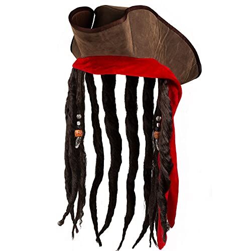 Boland 81938 Cappello Pirata Dirty Jack con capelli sintetici per carnevale e festa a tema, cappello da pirata, cappello da bucaniere, accessori per costumi di carnevale, accessorio per costumi