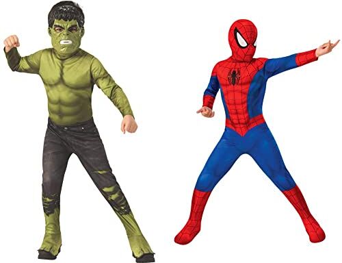 Rubie's (700648-M Costume Hulk Endgame Classic Avengers bambino, Multicolore & Costume Spiderman da bambino con copristivali attaccati e maschera in tessuto ufficiale del film