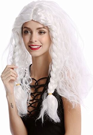 WIG ME UP -91154-ZA68/ZA62 Parrucca Donna Uomo Carnevale Halloween Lunga Bianco Trecce Folte Principessa di Ghiaccio Vecchio Vichingo Barbaro