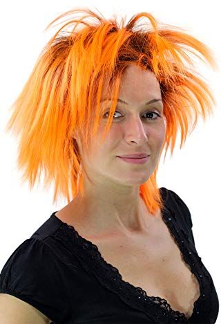 WIG ME UP Parrucca Carnevale Anni 80 Punk Nero-Arancione PW0078-P103PC24