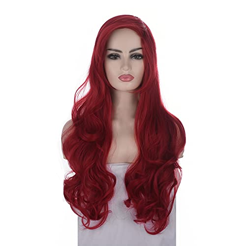 Morticia Long Curly Red Little Mermaid Heat Resistant Halloween Costume Ariel Wig