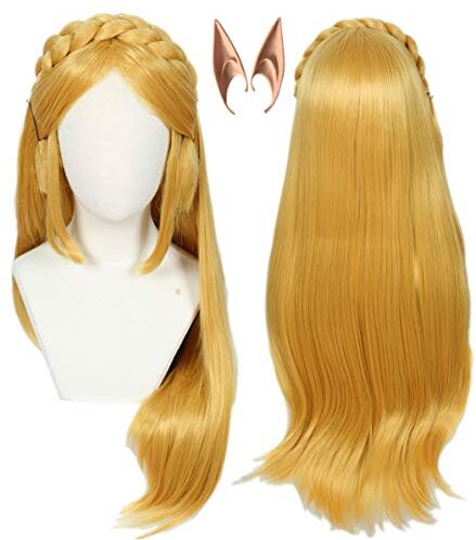 Linfairy Parrucca Bionda Lunga da Donna Parrucche Cosplay di Halloween con 2 Orecchie da Elfo