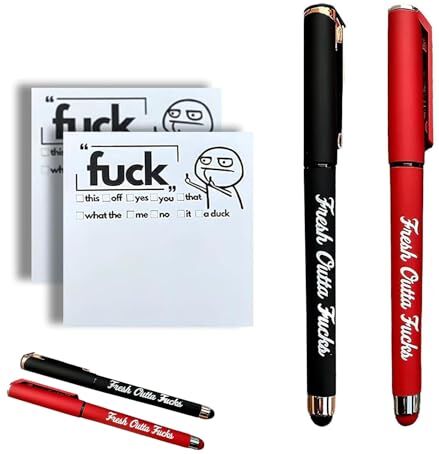 YofAb Fresh Outta Fucks Pad and Pen,Funny Desk Accessories Small Sticky Notes,Funny Sticky Notes and Pen Set, Snarky Novelty Office Supplies Fun Pen Gifts for Friends, Co-Workers (Black+Red)