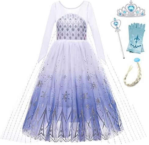 New front Costume da Principessa Frozen Elsa Vestito Elsa Frozen Bambina Abito da Principessa Gonna in Tulle per Festa di Cosplay Party Halloween Compleanno Carnevale Natale Viola 150