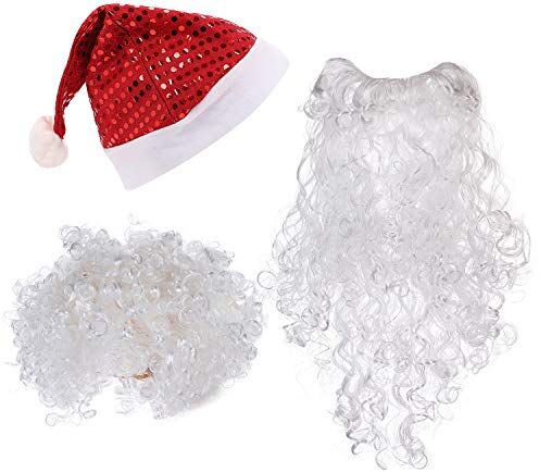 ITODA 3 in 1, Set di Parrucche da Barba di Babbo Natale Bianco Grigio Parrucca di Babbo Natale Barba Natale Cosplay Ruolo