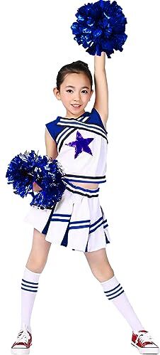 LOLANTA Costume da Ragazza Cheerleader, Carnevale o evento sportivo Fancy Dress Up con l'abito di Pom Poms, Blu, 170