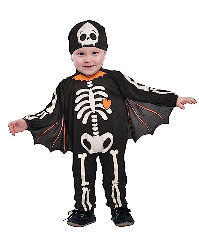 Ciao - Scheletrino Pipistrello Baby Bat Skeleton costume travestimento tutina baby (Taglia 2-3 anni) con cuffietta