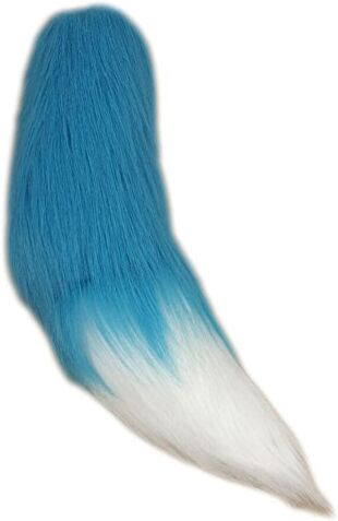 N/A/A Coda di lupo di volpe pelosa, morbida e lunga, in finta maschera, per Halloween, cosplay, 35,6 cm, colore: blu lago con bianco