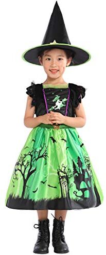 Sincere Party Ragazze Neon Verde Strega Costume con Cappello 3-4 anni