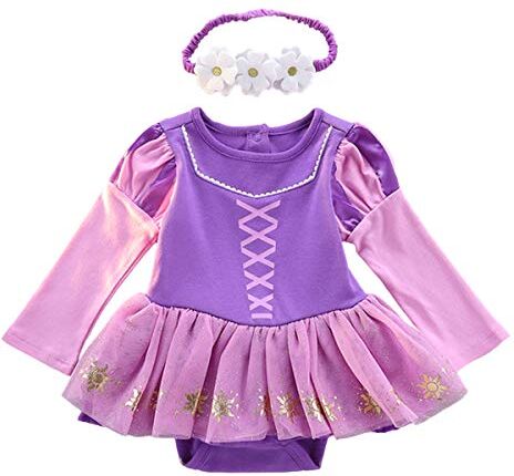 MYRISAM Vestito da Principessa Sofia Pagliaccetto per Bimba Bambina Costume di Carnevale Halloween Cosplay Compleanno Body Festa Natale Abiti con Archetto 9-12 mesi