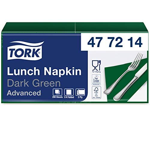 Tork Tovagliolo Lunch verde scuro Advanced, 2 veli, piegato in 4, 10 pacchi x 200 tovaglioli (2000 pz), 33 cm (lungh.) x 32,6 cm (largh.)