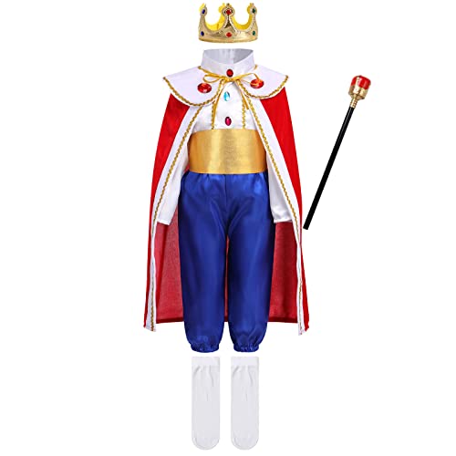 IMEKIS Ragazzi Costume da Principe Reale Costume da Principe Azzurro per Bambini Giacca a Maniche Lunghe Pantaloni Fantasia Medievale re Set Carnevale di Halloween Set da Festa di Ruolo