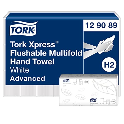 Tork Xpress Asciugamani piegati a Z Flushable Advanced, compatibili con il sistema H2, 2 veli, 1 conf. da 21 pacchetti x 200 asciugamani, colore bianco