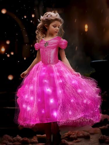UPORPOR Light Up Vestito Principessa Bambina, Sleeping Beauty Costume Kids Princess Fancy Dress Festa di compleanno Natale Halloween Carnevale Cosplay Abito Da Principessa (140, pink)