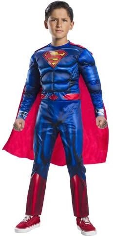 Rubie's Superman Black Line Deluxe Costume per Ragazzi, Tuta con Muscolo Petto e Mantello, Ufficiale DC Comics, Warner Bros per Halloween, Carnevale, Natale e Compleanni, Multicolore, L, 702263