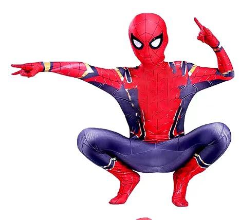 Cucudy Costumi di Spiderman per Bambini, Super Cosplay in Spandex con Tuta Intera 3D per Feste di Halloween (5-6 Years, Red)