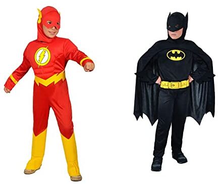 Ciao The Flash costume bambino originale DC Comics (Taglia 5-7 anni) & Batman Dark Knight Costume Bambino Originale DC Comics (Taglia 3-4 Anni), Colore, 11670.3-4