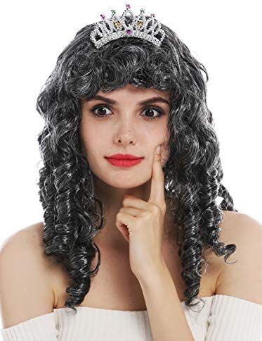 WIG ME UP 68840-P103-68 Parrucca Carnevale Donna Regina Principessa Fata Grigio Ricci Barocco Tiara Diadema