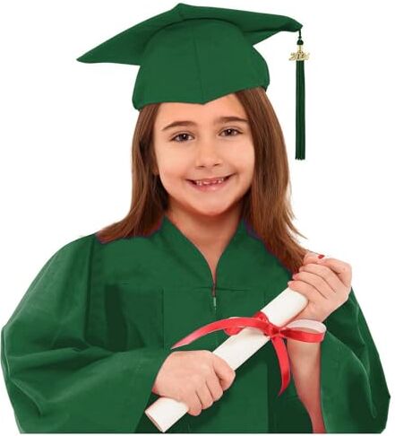 Generic Abito da Laureato Set Toga Laurea Bambini Asilo Costumi Laurea e Tocco Cappello Laurea Costume da Laureato per Bambini Studenti Elementare Medi Linea Costume Travestimento 3-12 (Green, 4-5 anni)