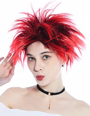 WIG ME UP -91819-B-ZA13-ZA103 Parrucca Donna Uomo Carnevale Halloween Selvaggia Ciocche sparate in aria Nero Rosso Punk Gothic Troll Diavolo