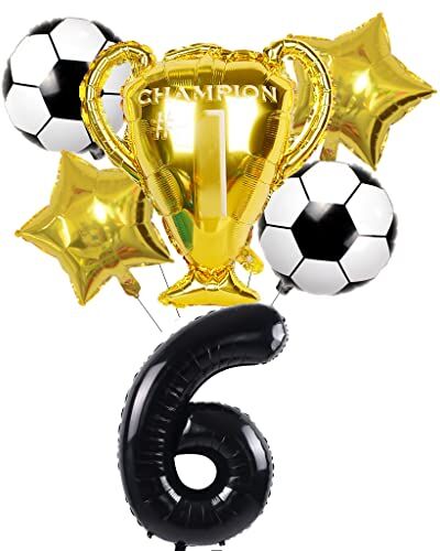 Conruich Kit di Palloncini Calcio, Decorazione Compleanno 6 Anni Bambino, Palloncino Gigante Numero 6, Calcio Decorazioni Festa di Compleanno Ragazzo, Calcio Tema Party Decorazioni