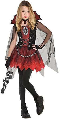 amscan Costume da vampiro Lady, per bambini, mantellino, collana, gotico, strega, festa a tema, carnevale, Halloween