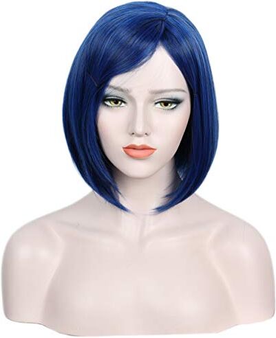 Linfairy Womens Short Blue Wig con Bangs Halloween Costume Cosplay Parrucca