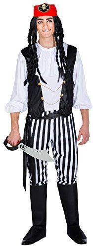 TecTake dressforfun Costume da Uomo Capitano Pirata Lupo di Mare   Parte Superiore e Pantaloni con Gambali Integrati   incl. Bandana Rossa e Cintura Nera da Allacciare (M   No. 300697)