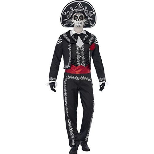 SMIFFYS Day of the Dead Se?or Bones Costume, with Jacket, Trousers, Mock Shirt & Hat, (L)