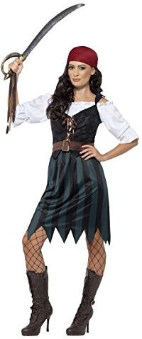 SMIFFYS Pirate Deckhand Costume, Blue, with Shirt, Mock Waistcoat, Skirt, Belt & Bandana, (M)