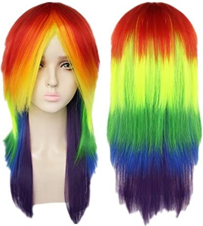 COSPLAZA Rainbow Dash My Little Pony Parrucca arcobaleno per festa di Halloween Parrucca cosplay per ragazze Parrucche sintetiche colorate Parrucca