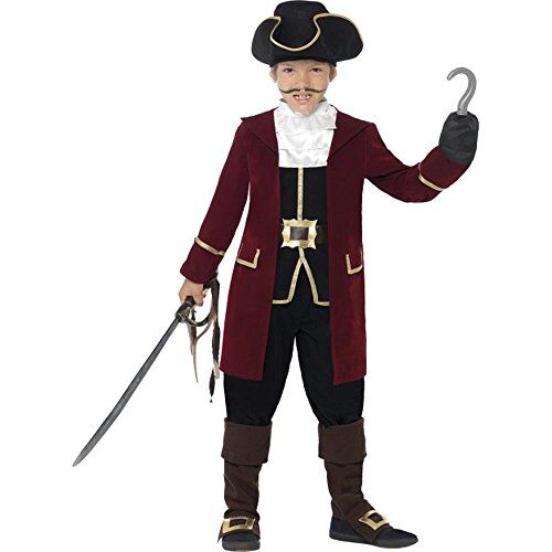 SMIFFYS Deluxe Pirate Captain Costume, Black, Jacket, Mock Waistcoat, Trousers, Neck Scarf & Hat, (M)