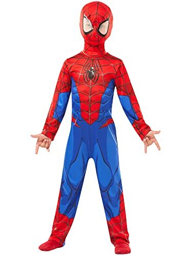 Rubie's Rubies 640840S Costume Spiderman Classico, Per ragazzi e ragazza, Tuta stampata, copriscarpe e maschera, Oficiale Marvel, Multicolore, Taglia 3-4 anni (98-104 cm)