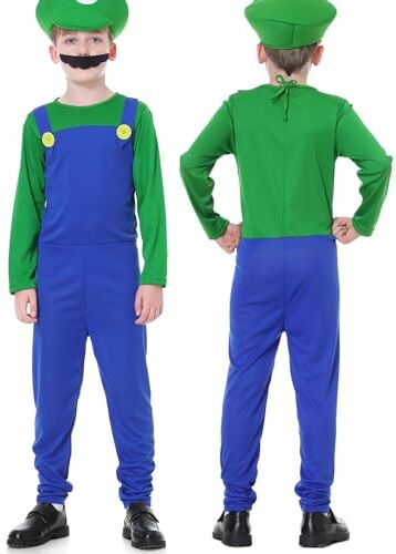 VISVIC Super Brothers Adulti Bambini Cosplay Costume Classici Costume, Costume per Feste Costume Carnevale Halloween per Completo per Corpo Vestito Festa, Ragazzi Verde, S