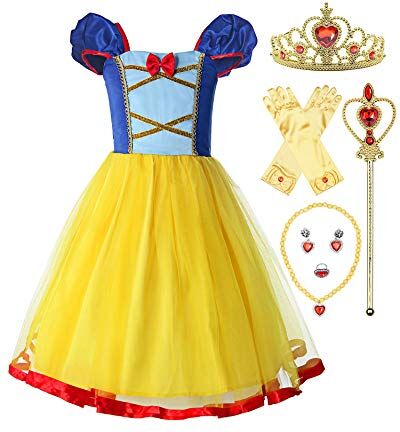 ReliBeauty Principessa Vestito Bambina Costume, Giallo, con Accessori, 11 Anni