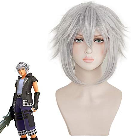 EQWR Parrucca Cosplay Kingdom Hearts 3 Riku Iron- Grey Resistente al calore Capelli sintetici Perucas Costume Giochi di ruolo Parrucche KUMZ3452