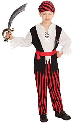 Fancy Me Ragazzi 4 Pezzo Rosso Nero Pirata Party Giornata Mondiale del Libro Settimana Halloween Costume da Carnevale Vestito 4-12 Anni 7-9 Years