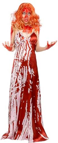 Funidelia Costume di Carrie per donna Sangue, Horror Costume per Adulto e accessori per Feste, Carnevale e Halloween Taglia M Rosso