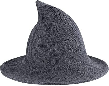 XINCHIA Cappello da strega per Halloween, da donna, moderno, in lana, a punta affilata, pieghevole, lavorato a maglia, per cosplay e feste di Halloween, accessorio invernale e autunnale