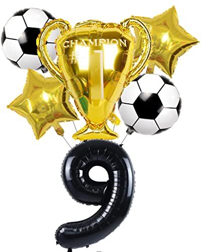 Conruich Kit di Palloncini Calcio, Decorazione Compleanno 9 Anni Bambino, Palloncino Gigante Numero 9, Calcio Decorazioni Festa di Compleanno Ragazzo, Calcio Tema Party Decorazioni