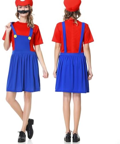 VISVIC Super Brothers Adulti Bambini Cosplay Costume Classici Costume, Costume per Feste Costume Carnevale Halloween per Completo per Corpo Vestito Festa, Donna Rosso, L